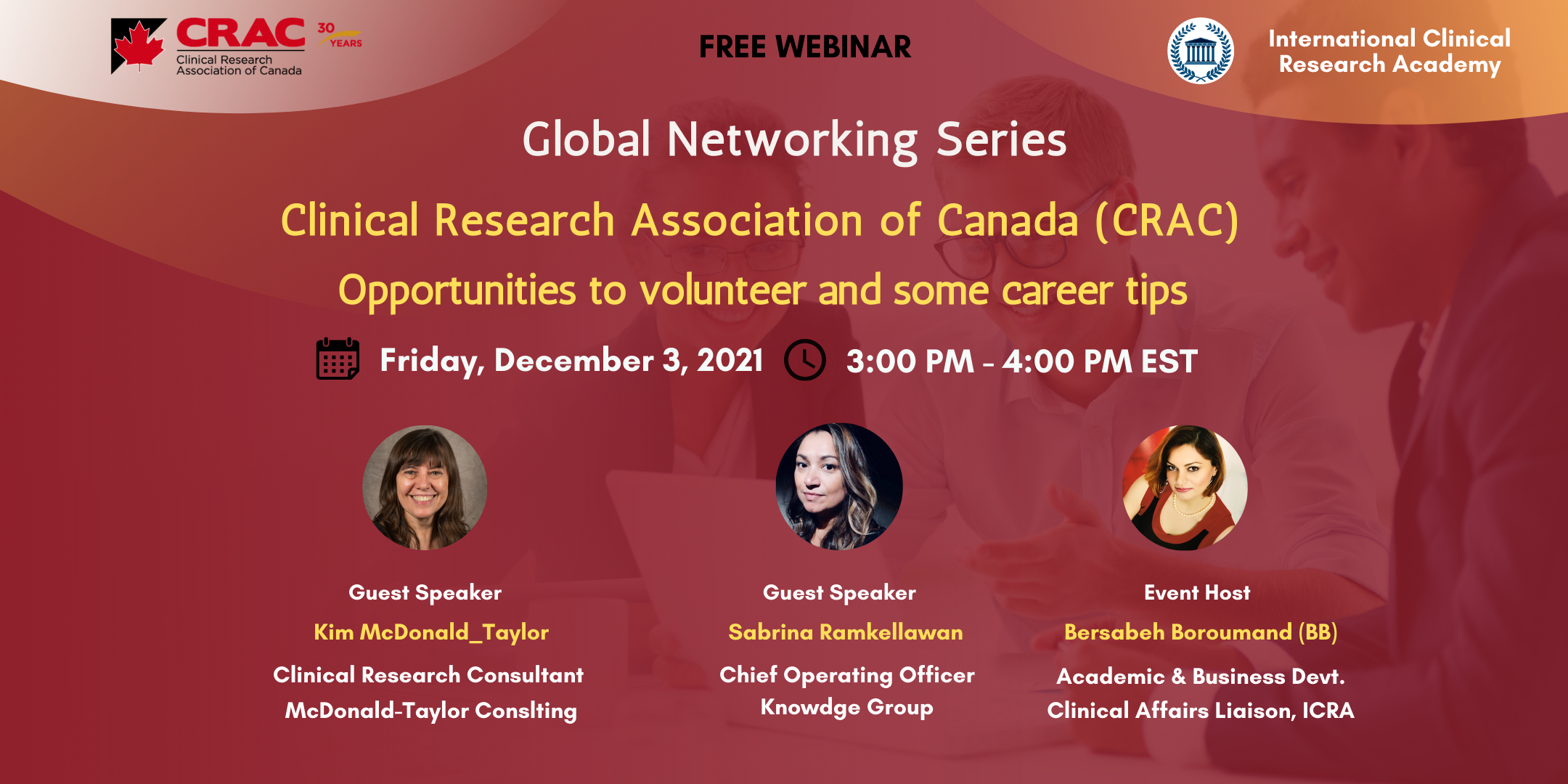 CRAC event Eventbrite Template Networking with the Clinical Research Association of Canada (CRAC)